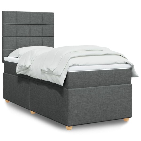 vidaXL Sommier &agrave; lattes de lit avec matelas Gris fonc&eacute; 80x200 cm Tissu