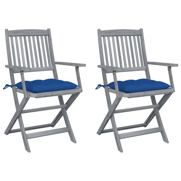 vidaXL Chaises pliables d'ext&eacute;rieur lot de 2 et coussins Bois d'acacia