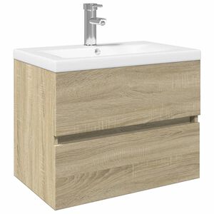 vidaXL Ensemble de meubles de bain 2pcs c&eacute;ramique et bois d'ing&eacute;nierie