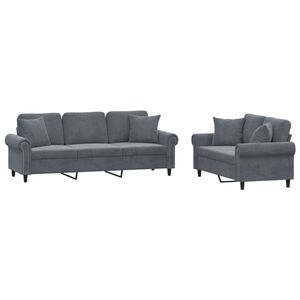 vidaXL Ensemble de canap&eacute;s 2 pcs avec coussins gris fonc&eacute; velours