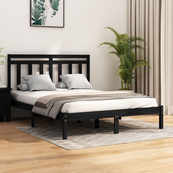 vidaXL Cadre de lit sans matelas noir 140x190 cm bois massif