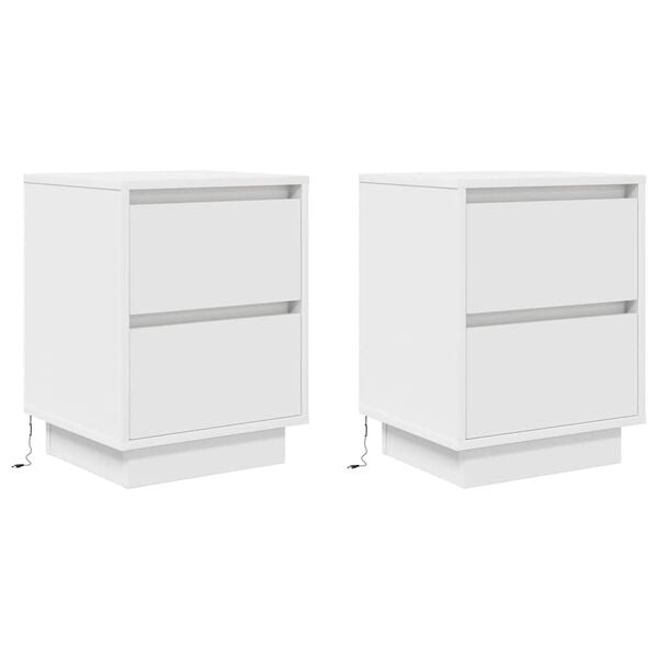 VidaXL Tables de chevet avec lumi&egrave;res LED 2 pcs blanc 38x34x50 cm