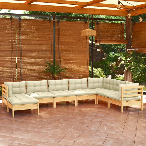 vidaXL Salon de jardin 8 pcs avec coussins cr&egrave;me Bois de pin massif