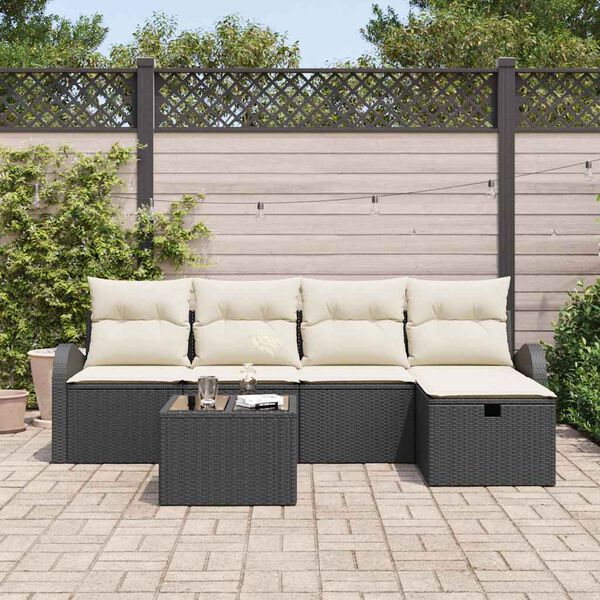 vidaXL Ensemble de canap&eacute; de jardin avec coussin 6 pcs Noir Poly rotin