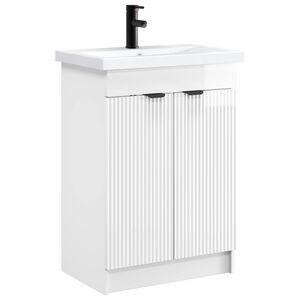 vidaXL Ensemble de mobilier de salle de bain Blanc brillant