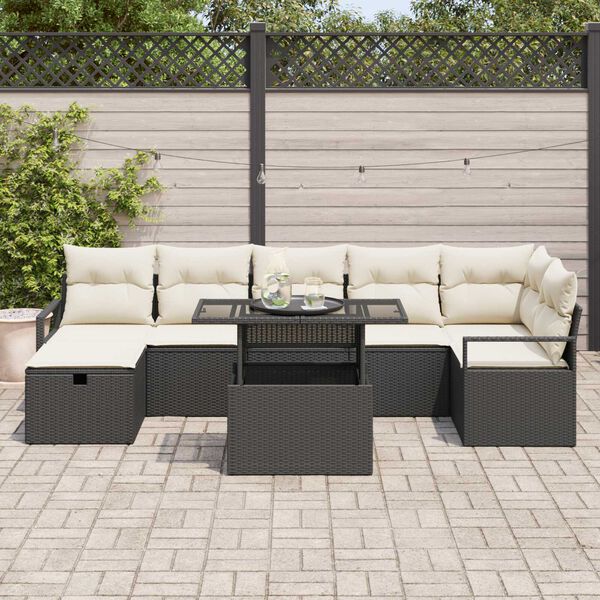 vidaXL Ensemble de canap&eacute; de jardin avec coussin 8 pcs Noir Poly rotin