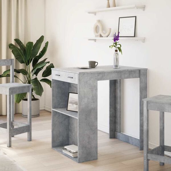vidaXL Table de bar gris b&eacute;ton 102x70x103,5 cm bois d'ing&eacute;nierie