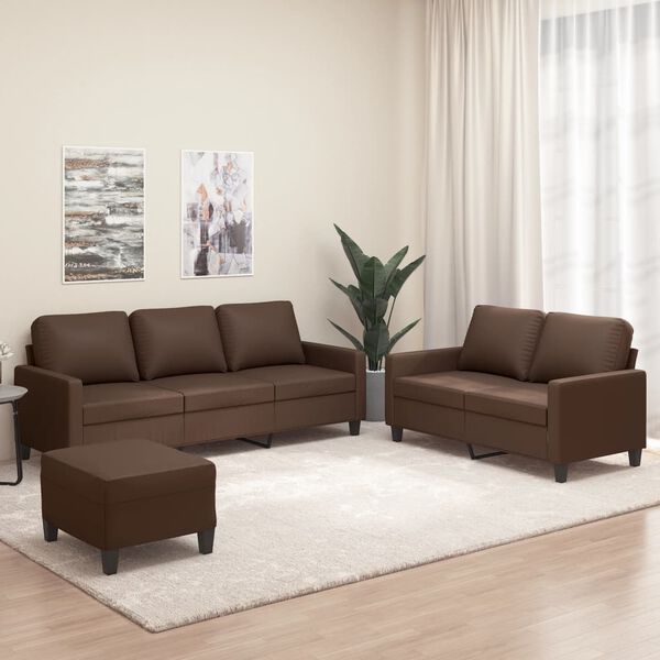 vidaXL Ensemble de canap&eacute;s 3 pcs avec coussins Marron Similicuir