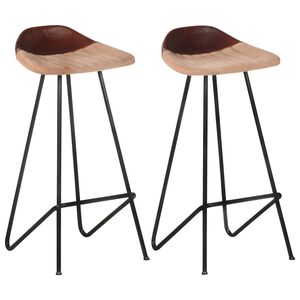vidaXL Tabourets de bar lot de 2 marron cuir v&eacute;ritable