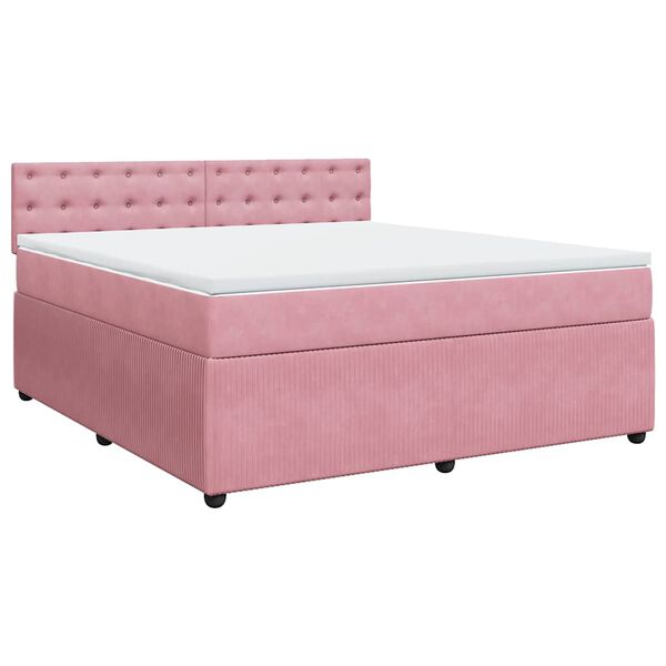 vidaXL Sommier &agrave; lattes de lit avec matelas Rose 180x200 cm Velours
