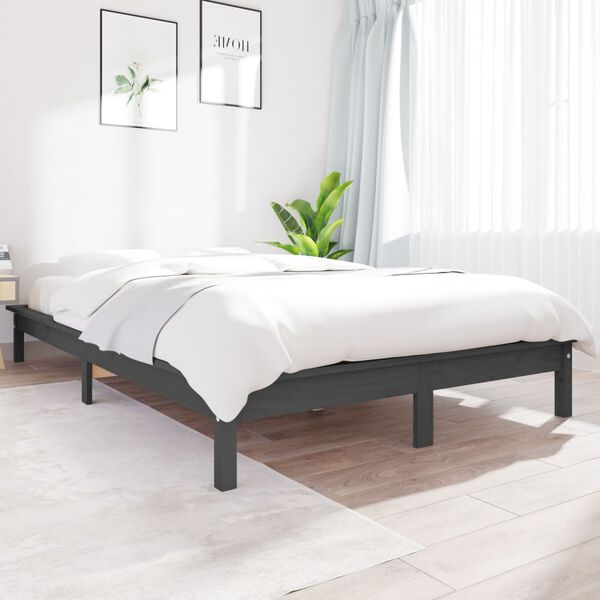 vidaXL Cadre de lit sans matelas gris bois de pin massif