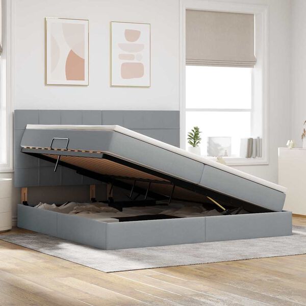 vidaXL Lit avec rangement et LED Gris clair 200 x 200 cm Polyester