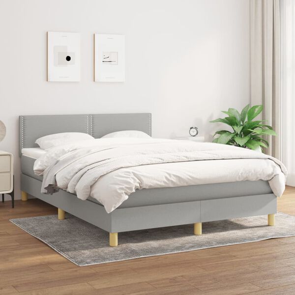 vidaXL Sommier &agrave; lattes de lit avec matelas Gris clair 140x200cm Tissu