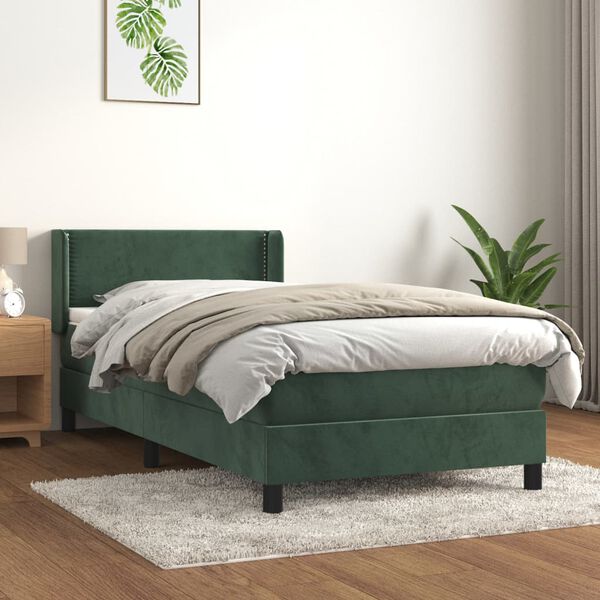 vidaXL Sommier &agrave; lattes de lit et matelas Vert fonc&eacute; 80x200 cm Velours