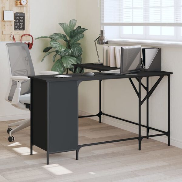 vidaXL Bureau noir 141x141x75 cm bois d'ingénierie