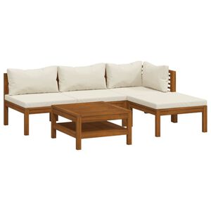 vidaXL Salon de jardin 5 pcs avec coussin cr&egrave;me Bois d'acacia solide