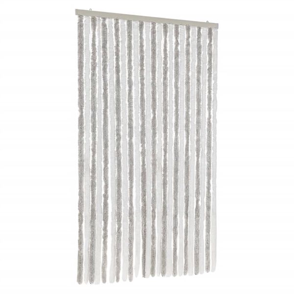 vidaXL Rideau anti-mouches gris clair et blanc 100x230 cm chenille