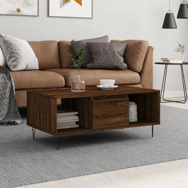 vidaXL Table basse Ch&ecirc;ne marron 90x50x36,5 cm Bois d'ing&eacute;nierie