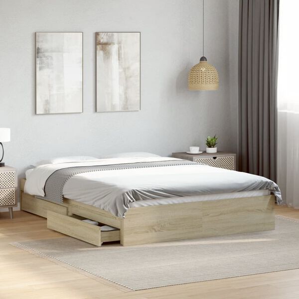 vidaXL Cadre de lit avec tiroirs sans matelas ch&ecirc;ne sonoma 140x190 cm