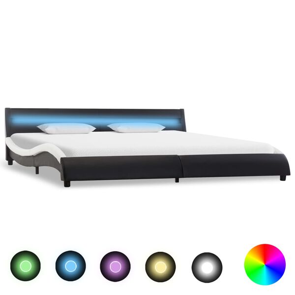 vidaXL Cadre de lit avec LED Noir et blanc Similicuir 180 x 200 cm