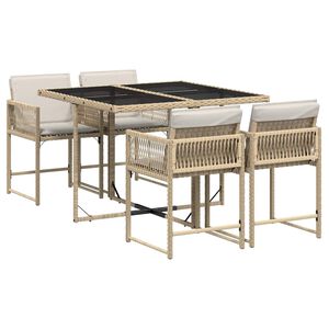 vidaXL Ensemble &agrave; manger de jardin avec coussins 5pcs Beige poly rotin