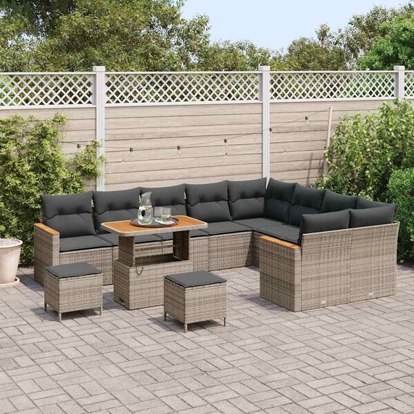 vidaXL Ensemble de canap&eacute; de jardin 12 pcs Gris Poly Rattan