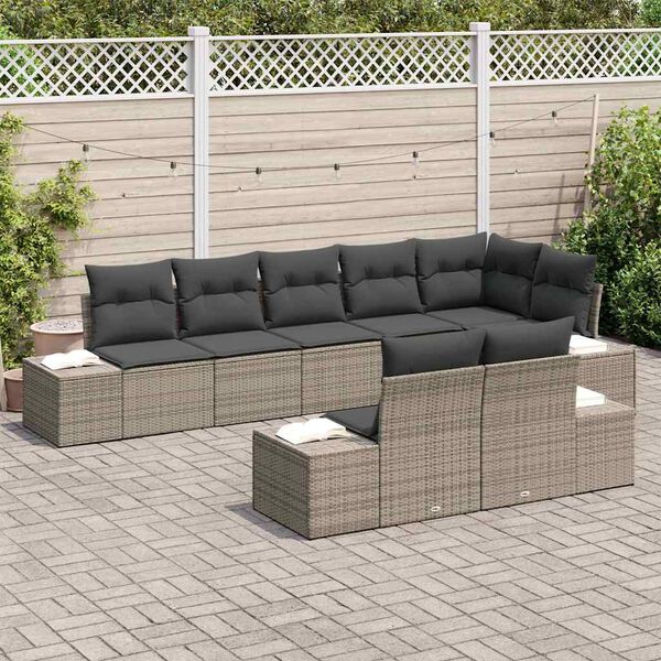 vidaXL Ensemble de canapé de jardin avec coussin 8 pcs Gris polyrotin