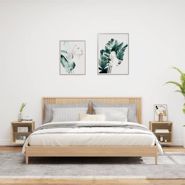 vidaXL Tables de chevet murales avec lumi&egrave;res LED 2 pcs ch&ecirc;ne sonoma