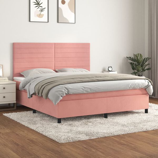 vidaXL Sommier &agrave; lattes de lit avec matelas Rose 160x200 cm Velours