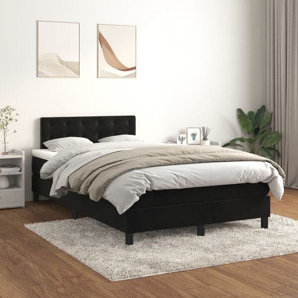 vidaXL Sommier &agrave; lattes de lit avec matelas Noir 120x200 cm Velours