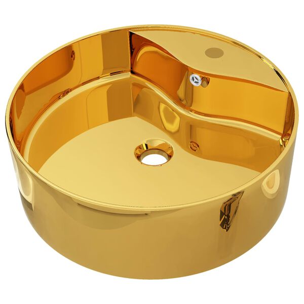vidaXL Lavabo avec trop-plein 46,5 x 15,5 cm C&eacute;ramique Dor&eacute;