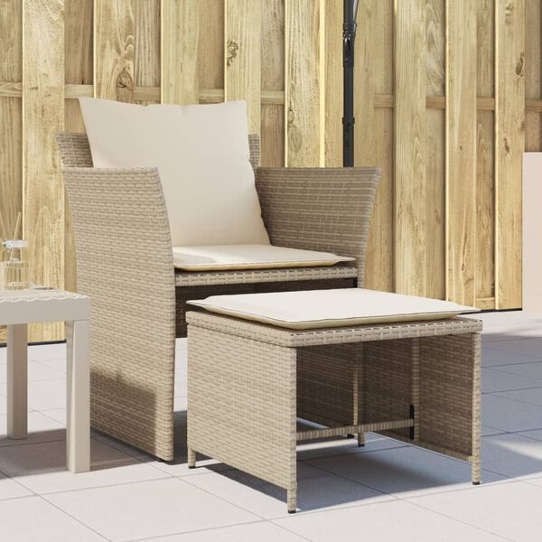 vidaXL Chaise de jardin avec tabouret beige résine tressée