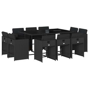 vidaXL Ensemble &agrave; manger de jardin 11 pcs coussins noir r&eacute;sine tress&eacute;e