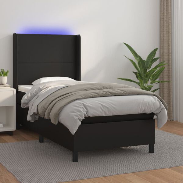 vidaXL Sommier &agrave; lattes de lit matelas LED Noir 90x190 cm Similicuir
