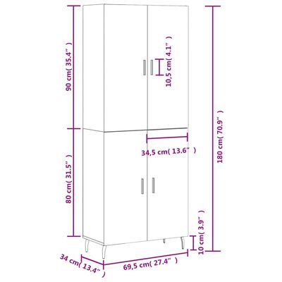 vidaXL Buffet haut Sonoma gris 69,5x34x180 cm Bois d'ingénierie