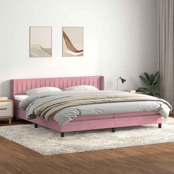 vidaXL Sommier &agrave; lattes de lit avec matelas rose 180x220 cm velours