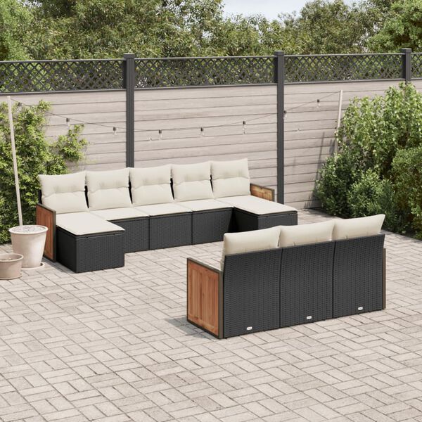 vidaXL Salon de jardin 10 pcs avec coussins noir r&eacute;sine tress&eacute;e