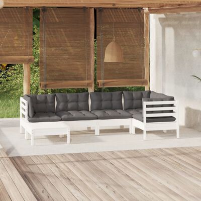 vidaXL Salon de jardin 6 pcs avec coussins blanc bois de pin massif
