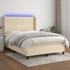 vidaXL Sommier &agrave; lattes de lit matelas et LED Cr&egrave;me 140x200 cm Tissu