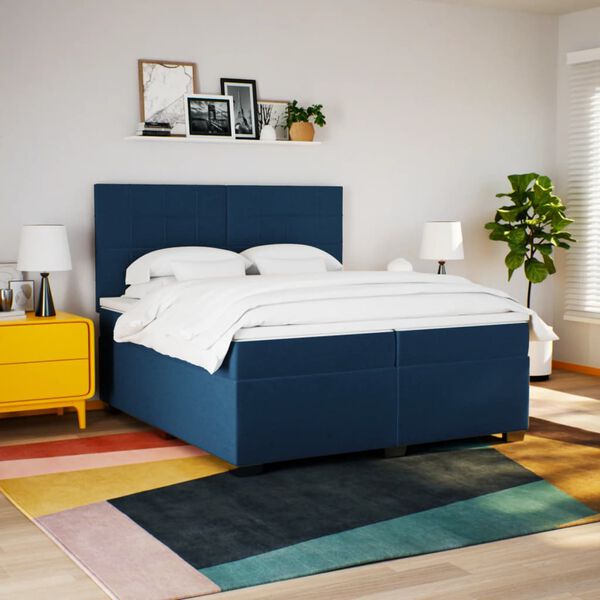 vidaXL Sommier &agrave; lattes de lit avec matelas Bleu 200x200 cm Tissu