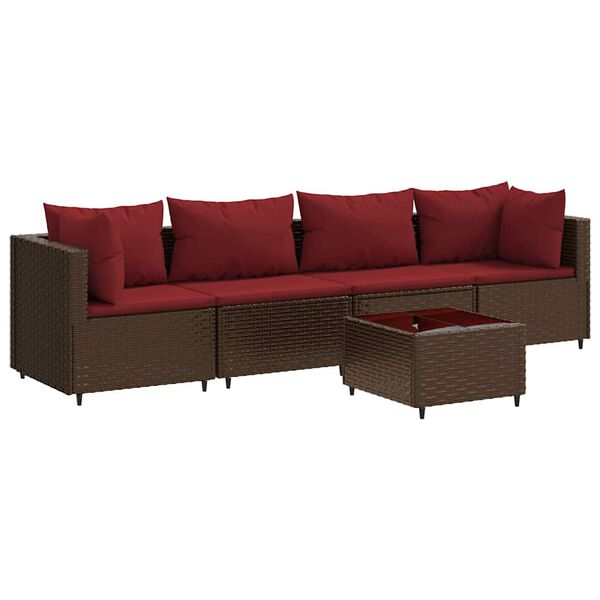 vidaXL Salon de jardin 5 pcs avec coussins Marron R&eacute;sine tress&eacute;e