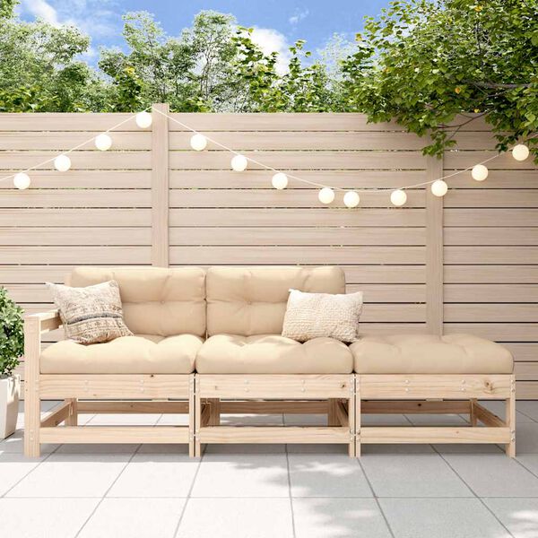 vidaXL Salon de jardin 3 pcs avec coussins bois massif