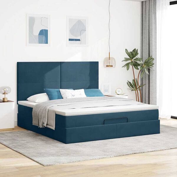 VidaXL Cadre de lit ottoman avec matelas bleu fonc&eacute; 160x200 cm velours