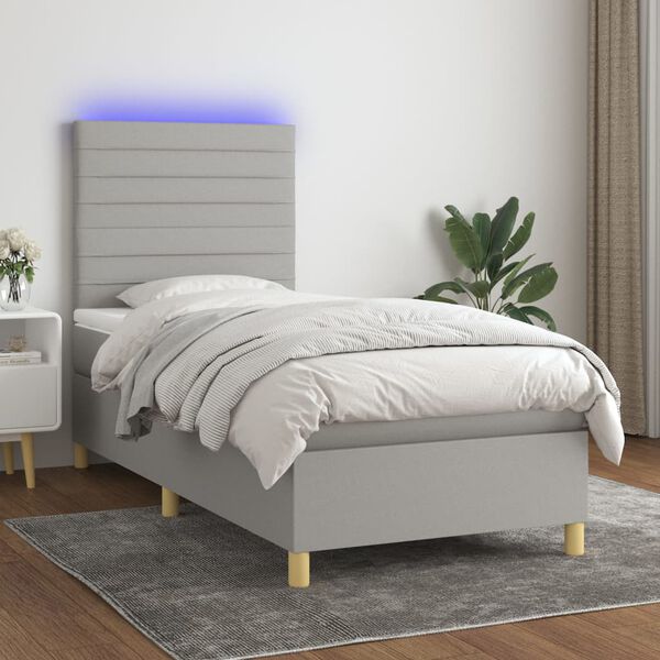 vidaXL Sommier &agrave; lattes de lit et matelas et LED Gris clair 80x200cm