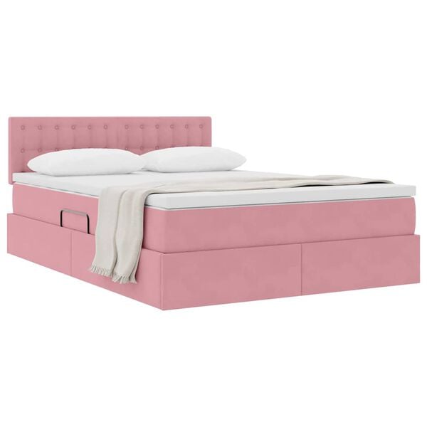 vidaXL Lit de Rangement avec matelas Rose 140 x 190 cm Velours