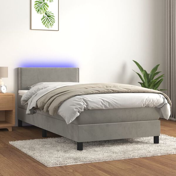 vidaXL Sommier &agrave; lattes de lit avec matelas et LED Gris clair 80x200cm