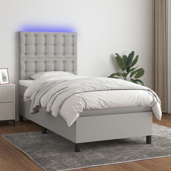 vidaXL Sommier &agrave; lattes de lit avec matelas et LED Gris clair 90x190cm