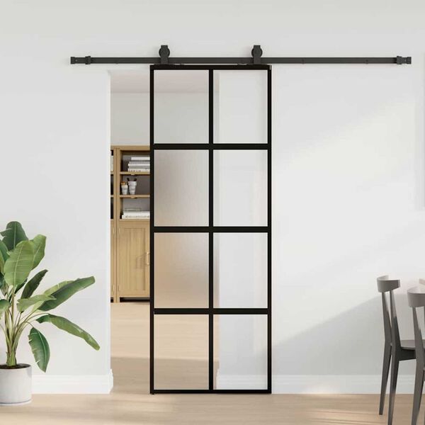 vidaXL Porte coulissante kit quincaillerie noir 76x205 cm verre tremp&eacute;