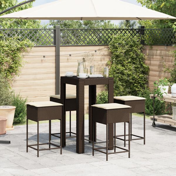 vidaXL Ensemble de bar de jardin avec coussins 5 pcs marron poly rotin
