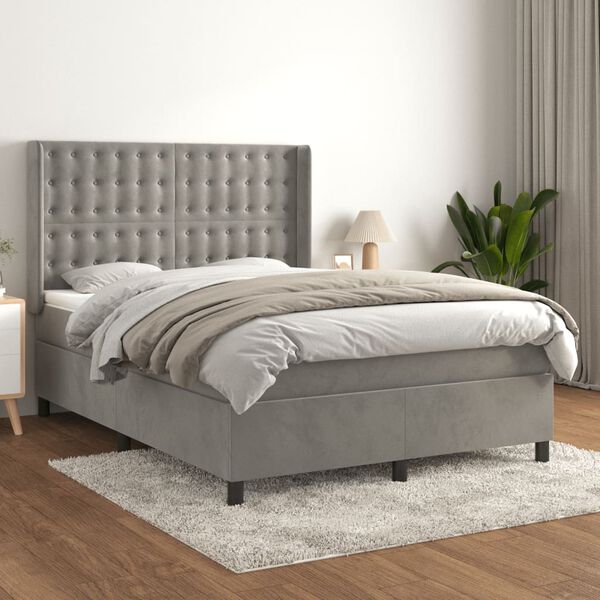 vidaXL Sommier &agrave; lattes de lit et matelas Gris clair 140x200cm Velours